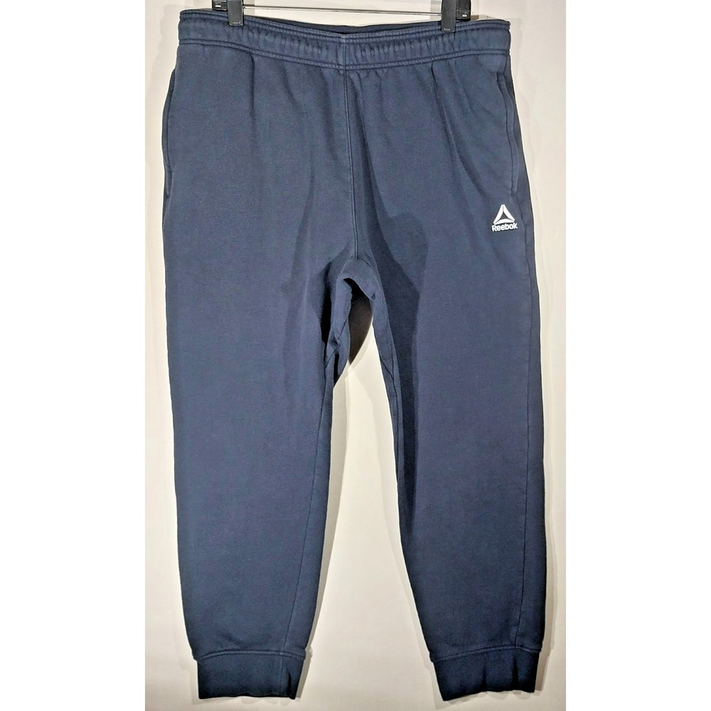 Reebok Skybox Embroidered Fleece Joggers Pants Zipper Pockets Navy Mens XL
